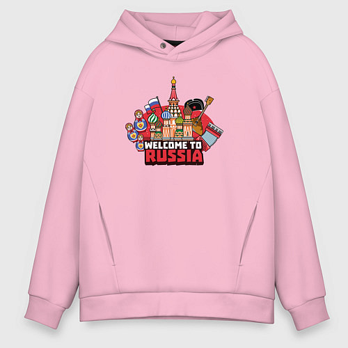 Мужское худи оверсайз Welcome to Russia color / Светло-розовый – фото 1