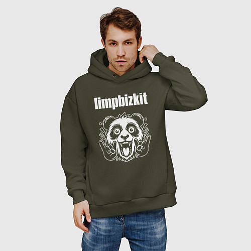 Мужское худи оверсайз Limp Bizkit rock panda / Хаки – фото 3