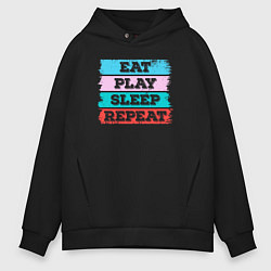 Толстовка оверсайз мужская Eat play sleep repeat, цвет: черный