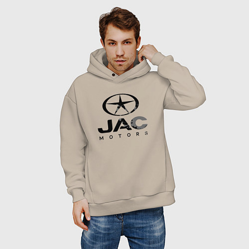 Мужское худи оверсайз Jac - logo / Миндальный – фото 3