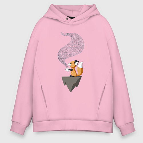 Мужское худи оверсайз Лиса пьет чай / Светло-розовый – фото 1