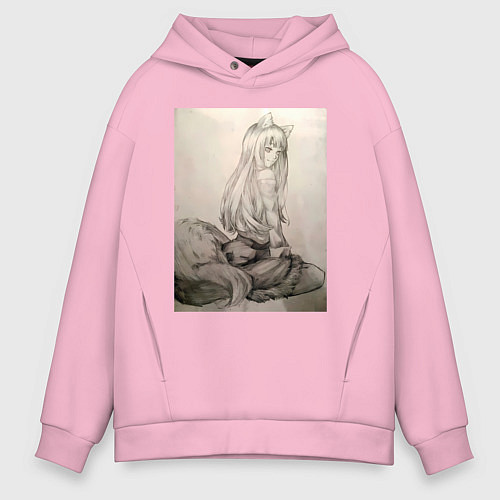 Мужское худи оверсайз Мудрая волчица Холо / Светло-розовый – фото 1