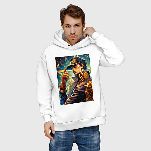 Мужское худи оверсайз Джотаро Куджо - fantasy ai art / Белый – фото 3