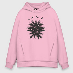 Толстовка оверсайз мужская Лесные птички, цвет: светло-розовый