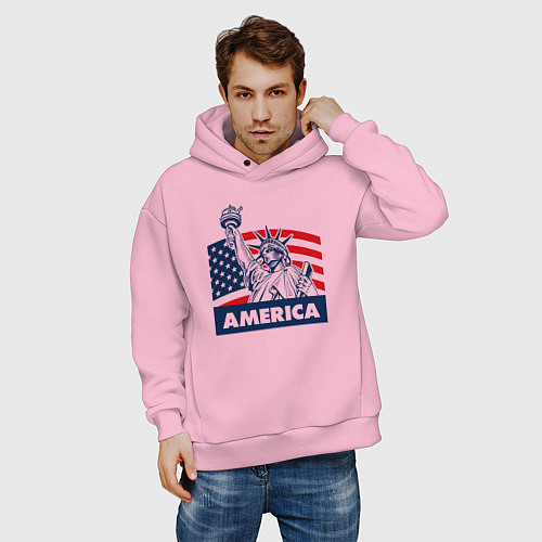 Мужское худи оверсайз Free America / Светло-розовый – фото 3
