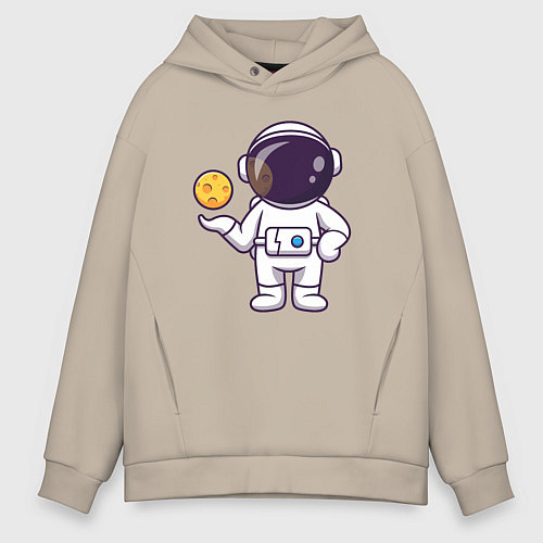 Мужское худи оверсайз Космонавт и планета / Миндальный – фото 1