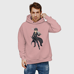 Толстовка оверсайз мужская Мастера Меча Онлайн Кадзуто Киригая, цвет: пыльно-розовый — фото 2
