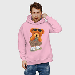 Толстовка оверсайз мужская Плюшевый медведь в очках, цвет: светло-розовый — фото 2