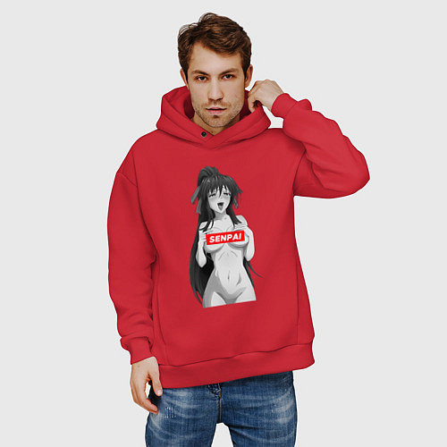 Мужское худи оверсайз Ахегао senpai nudity / Красный – фото 3