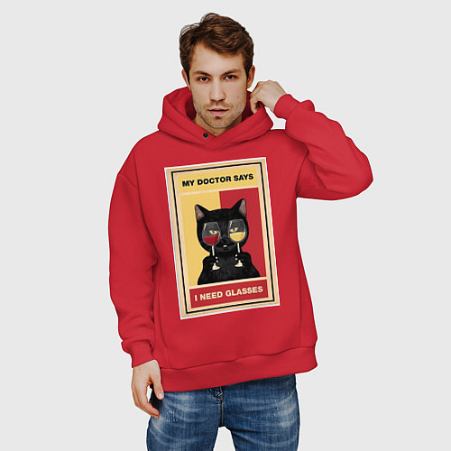 Мужское худи оверсайз Доктор рекомендует очки / Красный – фото 3