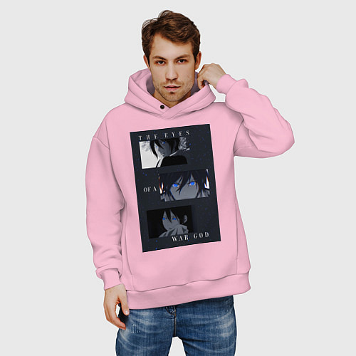 Мужское худи оверсайз Глаза бога войны / Светло-розовый – фото 3