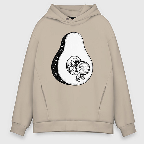 Мужское худи оверсайз Космонавт и авокадо / Миндальный – фото 1