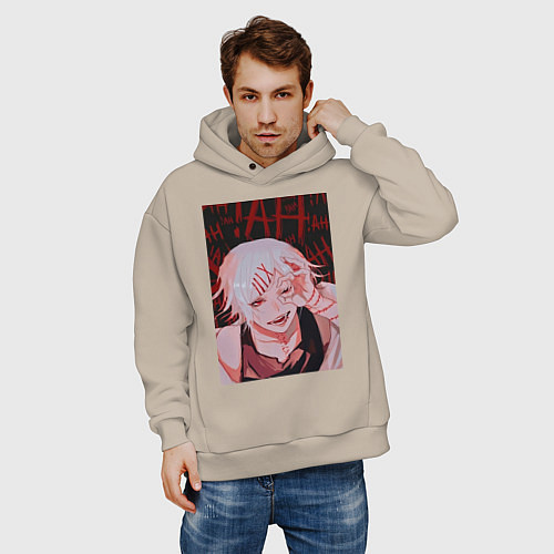 Мужское худи оверсайз Джузо Сузуя следователь / Миндальный – фото 3