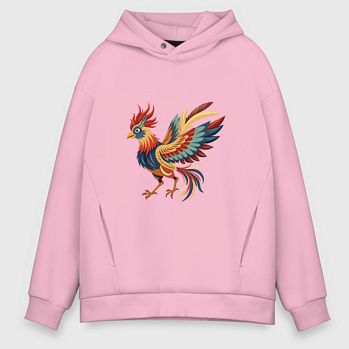 Мужское худи оверсайз Грозный петух готов к бою / Светло-розовый – фото 1