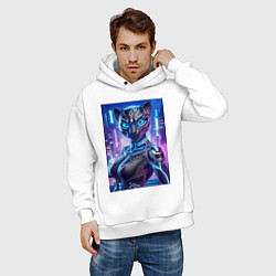 Толстовка оверсайз мужская Cyber panter - ai art fantasy, цвет: белый — фото 2