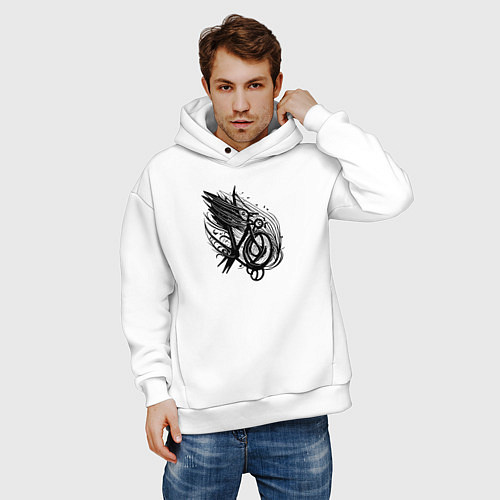 Мужское худи оверсайз Абстрактный велосипед тату / Белый – фото 3