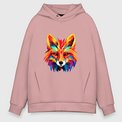 Толстовка оверсайз мужская Красочный лис поп арт, цвет: пыльно-розовый