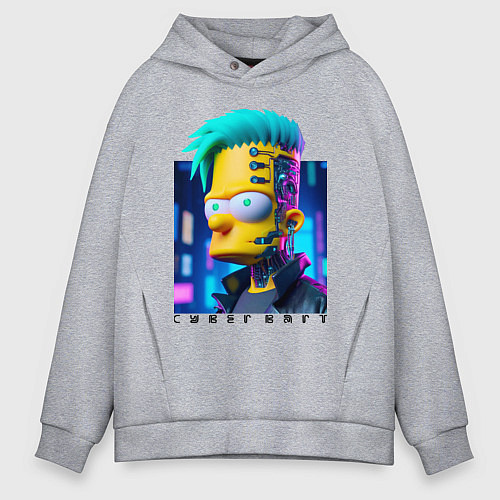 Мужское худи оверсайз Кибер Барт - нейросеть фантазия / Меланж – фото 1