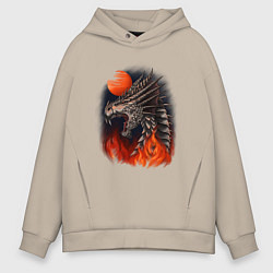Толстовка оверсайз мужская Огненный дракон хамелеон, цвет: миндальный