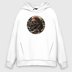 Толстовка оверсайз мужская Жуткая рыба монстр, цвет: белый