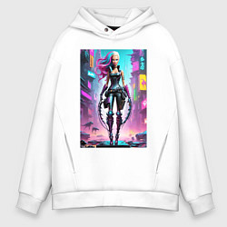 Толстовка оверсайз мужская Кибер чувиха на своём районе - нейросеть, цвет: белый