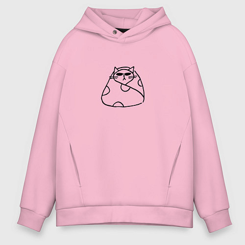 Мужское худи оверсайз Серьезный деловой кот в пледе и очках / Светло-розовый – фото 1