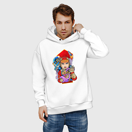 Мужское худи оверсайз Девушка космонавт СССР / Белый – фото 3
