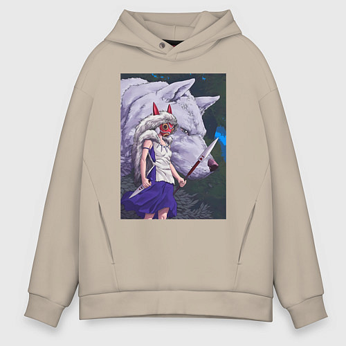 Мужское худи оверсайз Принцесса Мононоке волк / Миндальный – фото 1