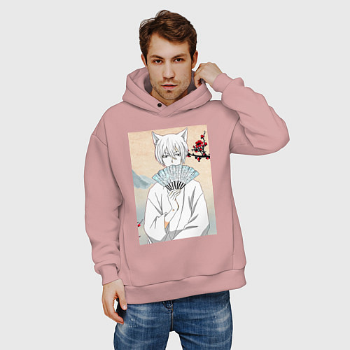 Мужское худи оверсайз Очень приятно Бог Томоэ / Пыльно-розовый – фото 3