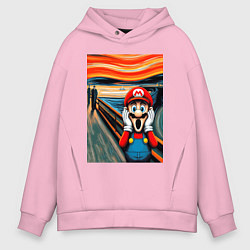 Толстовка оверсайз мужская Марио кричит - мем нейросеть, цвет: светло-розовый