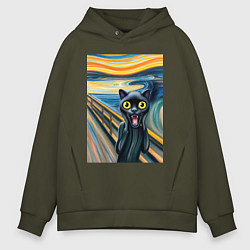 Толстовка оверсайз мужская Пантера кричит - мем нейросеть, цвет: хаки