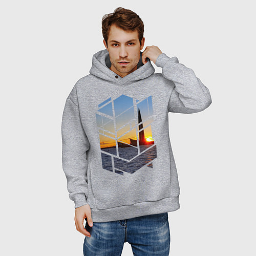 Мужское худи оверсайз Лахта центр в Санкт-Петербурге / Меланж – фото 3