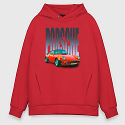 Толстовка оверсайз мужская Порше 911 немецкий спорткар, цвет: красный