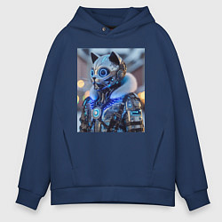 Толстовка оверсайз мужская Cyber cat - ai art fantasy, цвет: тёмно-синий