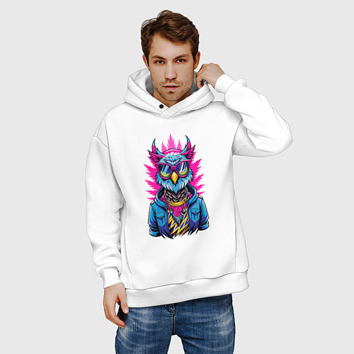 Мужское худи оверсайз Крутая модная сова / Белый – фото 3