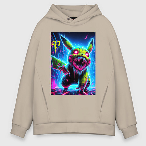 Мужское худи оверсайз Pikachu - nightmare ai art fantasy / Миндальный – фото 1