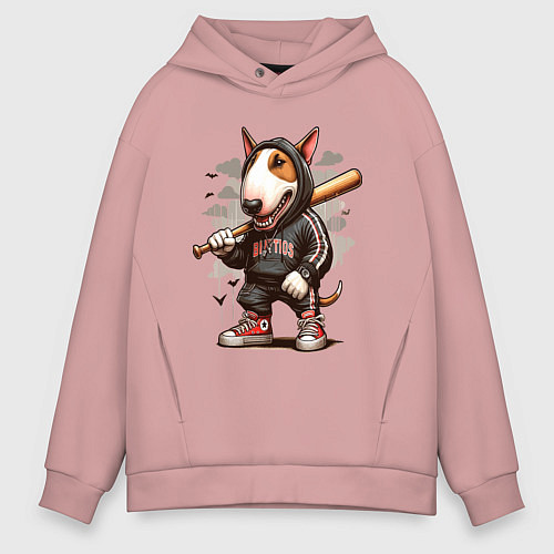 Мужское худи оверсайз Bully with a baseball bat - ai art fantasy / Пыльно-розовый – фото 1