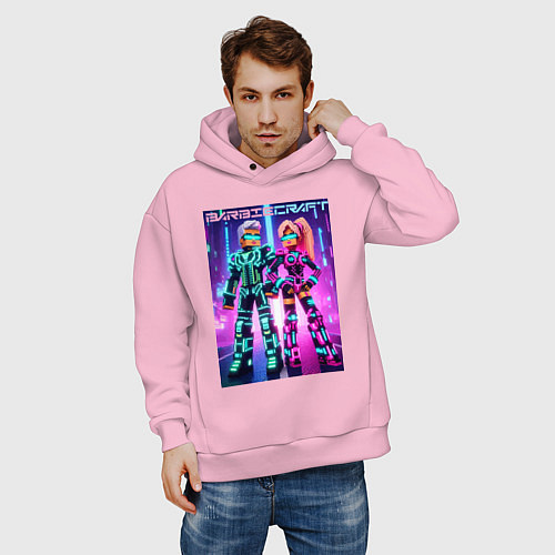 Мужское худи оверсайз Barbie and Minecraft - collaboration / Светло-розовый – фото 3
