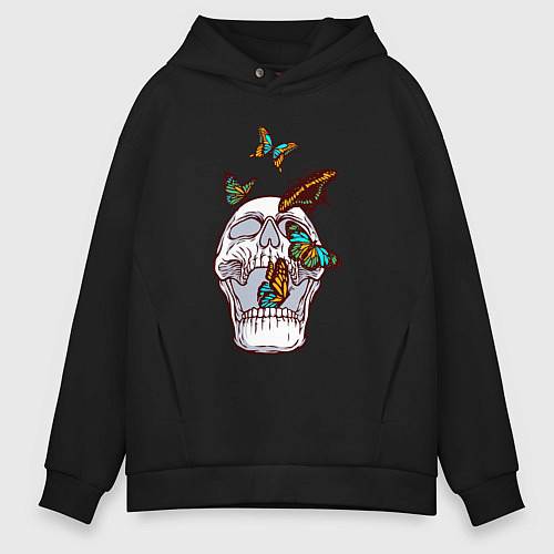 Мужское худи оверсайз Бабочки и череп / Черный – фото 1