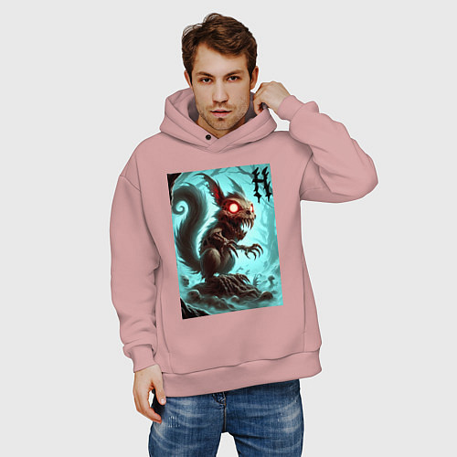 Мужское худи оверсайз Жуткая белка - хэллоуин / Пыльно-розовый – фото 3