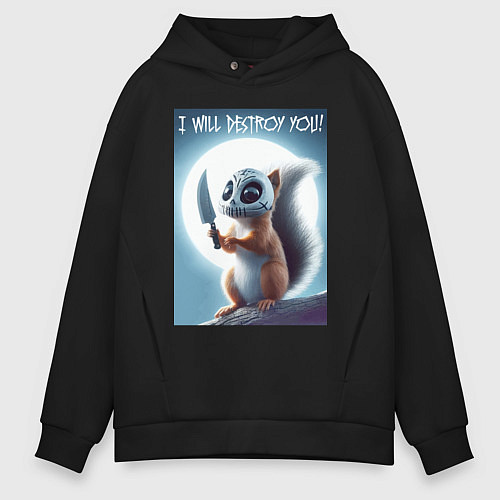 Мужское худи оверсайз I will destroy you - halloween / Черный – фото 1