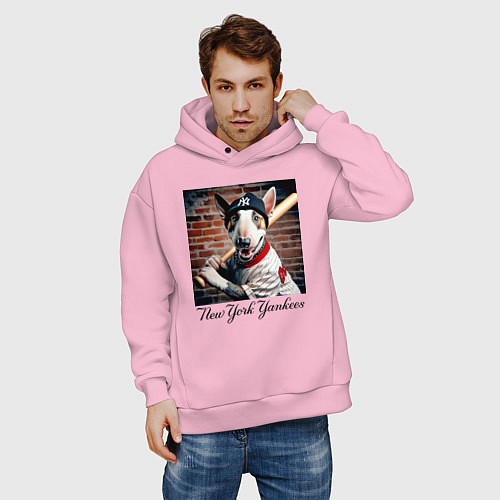 Мужское худи оверсайз Bull terrier - New York yankees baseball team / Светло-розовый – фото 3