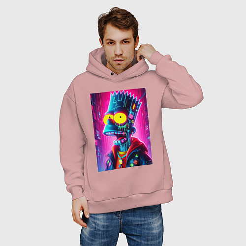 Мужское худи оверсайз Cyber Bart Simpson - neon glow ai art / Пыльно-розовый – фото 3