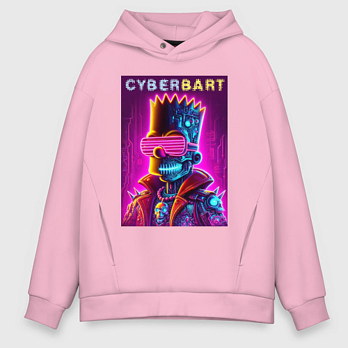 Мужское худи оверсайз Cyber Bart - neon glow ai art fantasy / Светло-розовый – фото 1