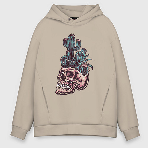 Мужское худи оверсайз Кактус в черепе / Миндальный – фото 1