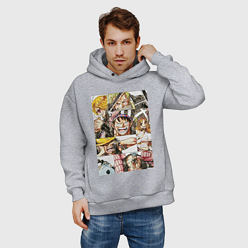 Мужское худи оверсайз Ван-Пис Луффи Монки Д коллаж / Меланж – фото 3