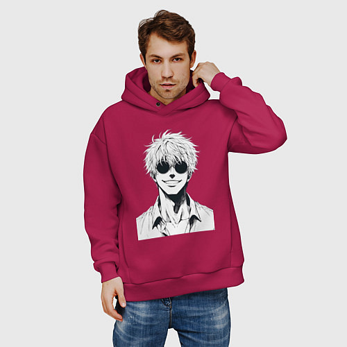 Мужское худи оверсайз Магическая битва Сатору Годзё в очках / Маджента – фото 3