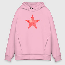 Толстовка оверсайз мужская Звезда акварельная красная, цвет: светло-розовый