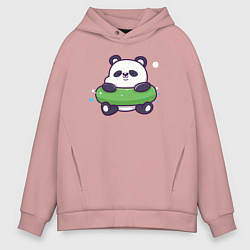 Толстовка оверсайз мужская Панда в надувном круге, цвет: пыльно-розовый