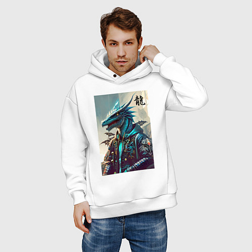 Мужское худи оверсайз Cool dragon - ai art fantasy / Белый – фото 3
